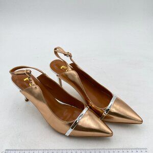 FSJ Rose Gold Pointed Toe Thin High Heel Slingback Pump Office Prom Dress Shoes